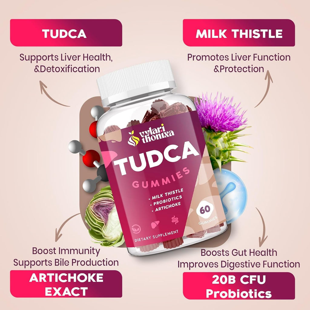 Premium TUDCA Bile Salts Gummies - 2000Mg High Potency Liver Support Supplement, Liver Detox & Repair with Milk Thistle, Artichoke, Probiotics - Vegan, 30 Servings