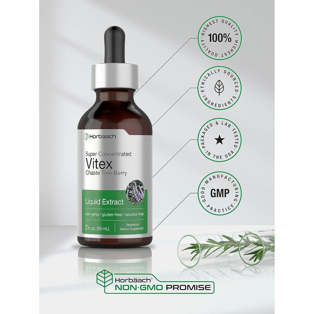 Horbäach Vitex Berry Chasteberry Extract Tincture | 2 Fl Oz | Super Concentrated Liquid | Alcohol Free Chaste Tree Berry Supplement | Vegetarian, Non-Gmo, Gluten Free