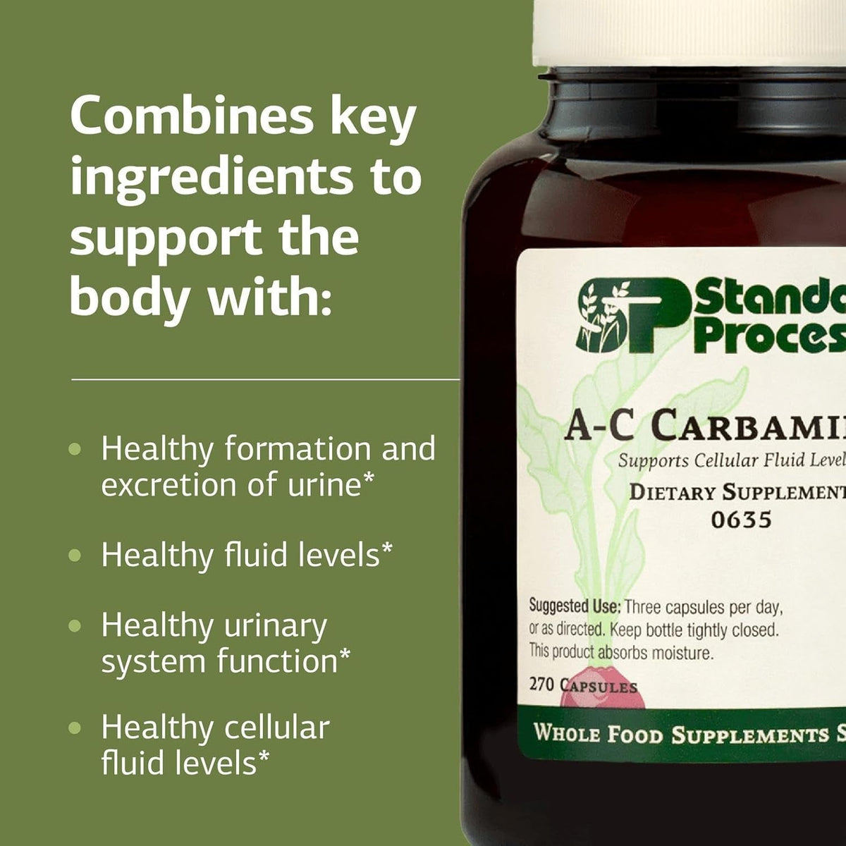 Standard Process A-C Carbamide - Supports Healthy Excretion of Urine & Cellular Fluid Levels - Contains Vitamin a & Antioxidant Vitamin C - Gluten-Free, Non-Dairy & Non-Soy - 270 Capsules