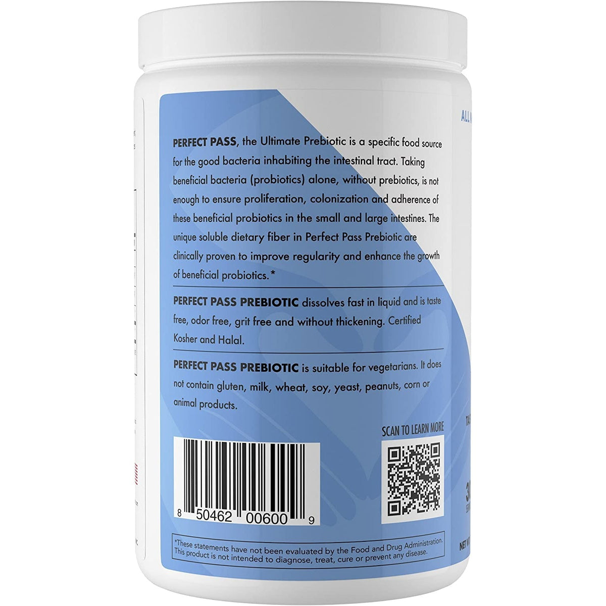 PERFECT PASS Prebiotic PHGG Partially Hydrolyzed Guar Gum 210G Powder - 100% Natural Gluten Free Non GMO - Certified Kosher Vegetarian Sugar Free