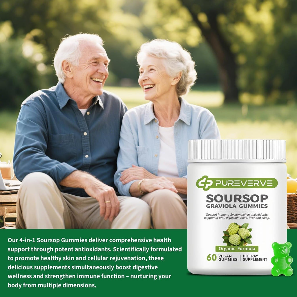 Soursop Graviola Gummies, Max Strength Soursop Leaves Extract with Sea Moss & Zinc for Cell Support & Regeneration, Immunity, Liver and Antioxidant, Sugar/Gluten Free, Vegan - 60 CT