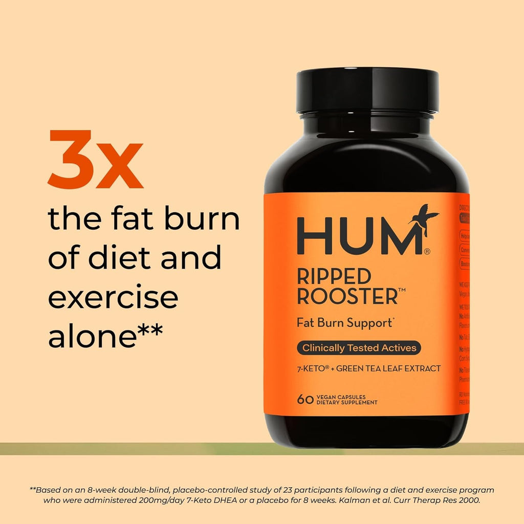 HUM Ripped Rooster Natural Green Tea Extract Capsules with Chromium, 7 Keto DHEA, Gluten Free Vegan Green Tea Supplement to Support Cravings, Healthy Diet & Management, 60 Count