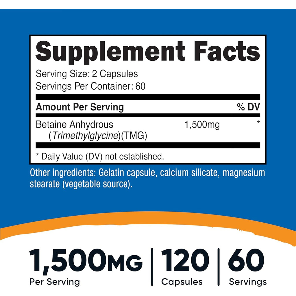 Nutricost Betaine Anhydrous Capsules 1500Mg, 60 Servings - Gluten Free, Non-Gmo, 750Mg per Cap, 120 Capsules
