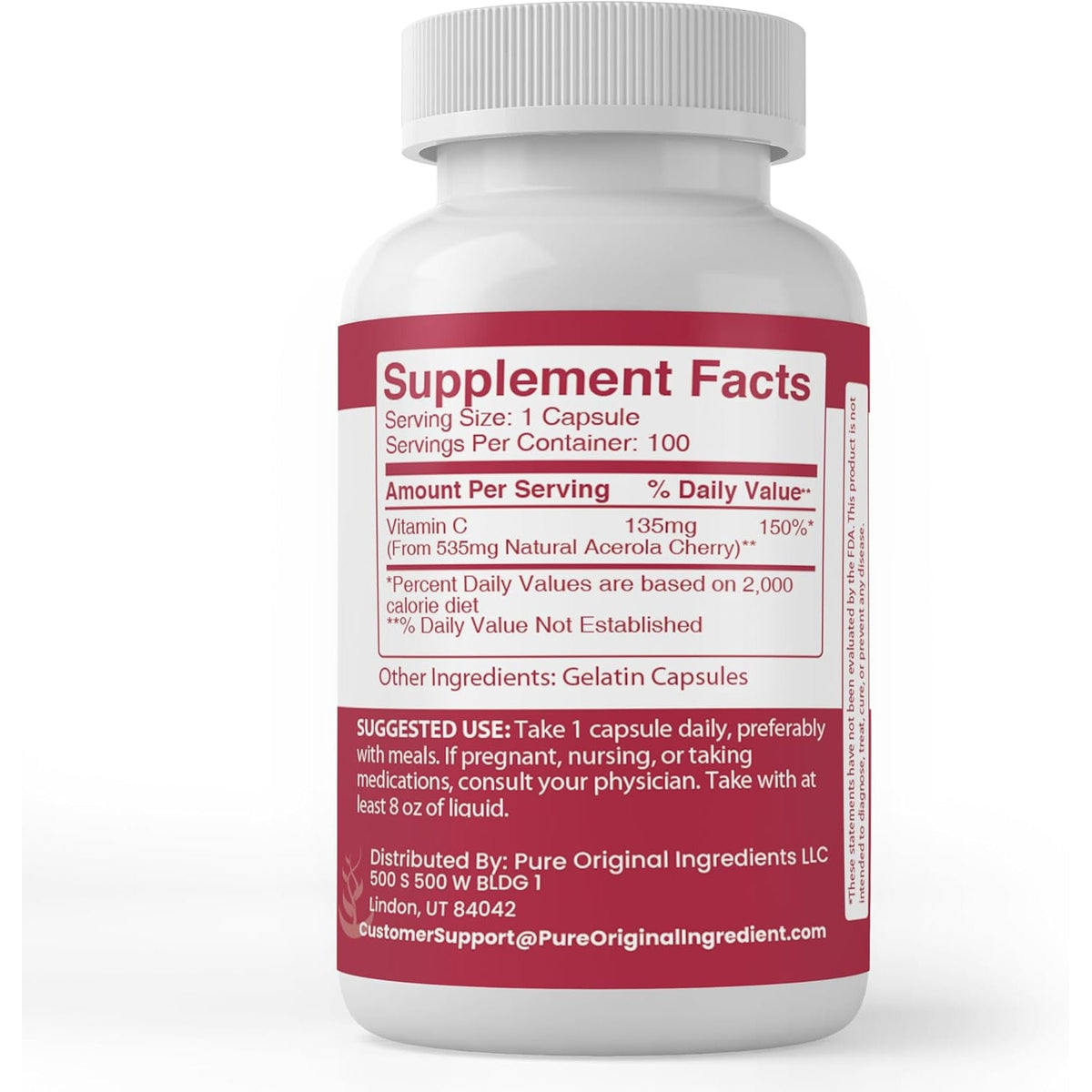 Pure Original Ingredients Acerola Cherry, (100 Capsules) Always Pure, No Additives or Fillers