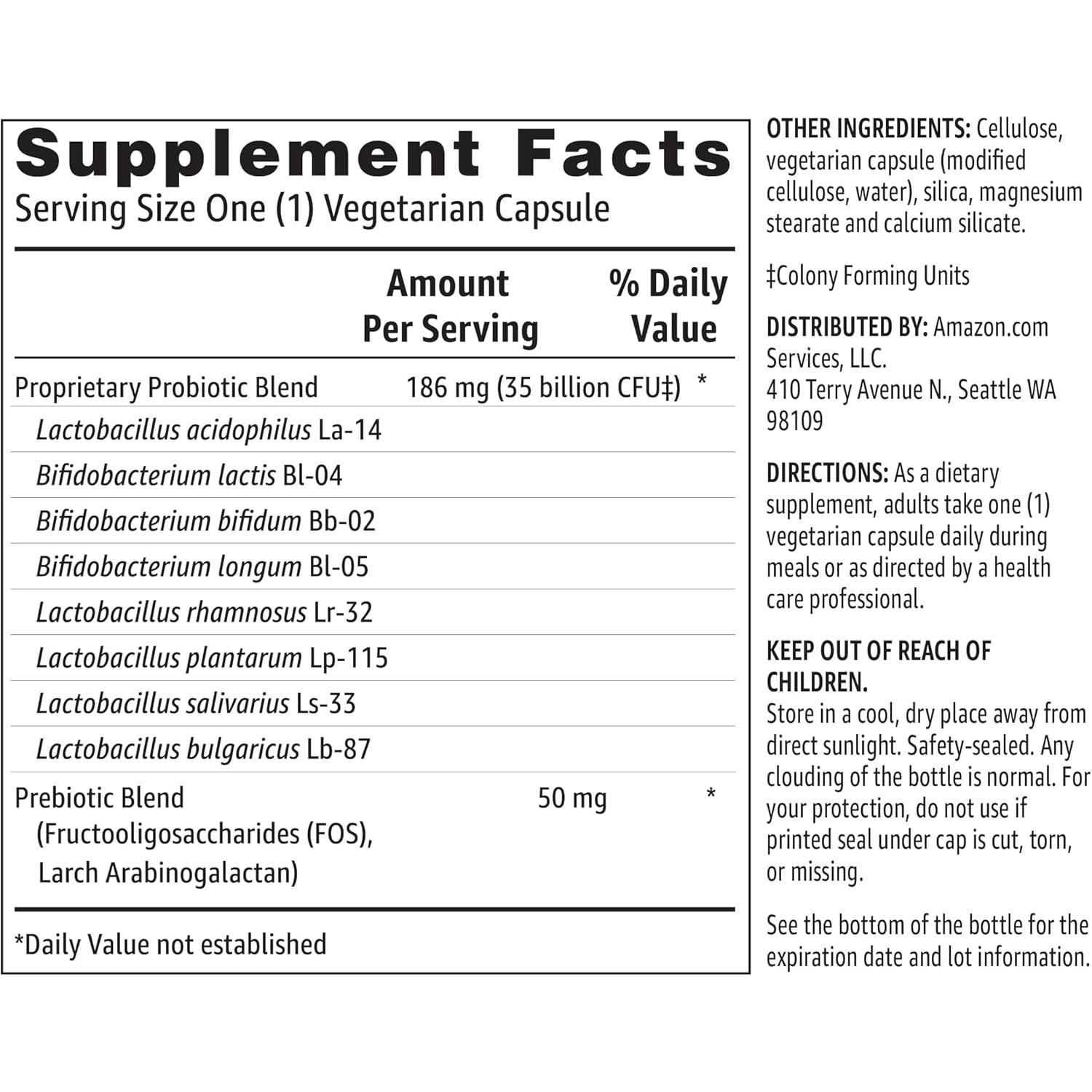 Amazon Basics Probiotic 35 Billion CFU, 8 Probiotic Strains with Prebiotic Blend, Supports Healthy Digestion, 30 Vegetarian Capsules, 1 Month Supply (Previously Solimo)