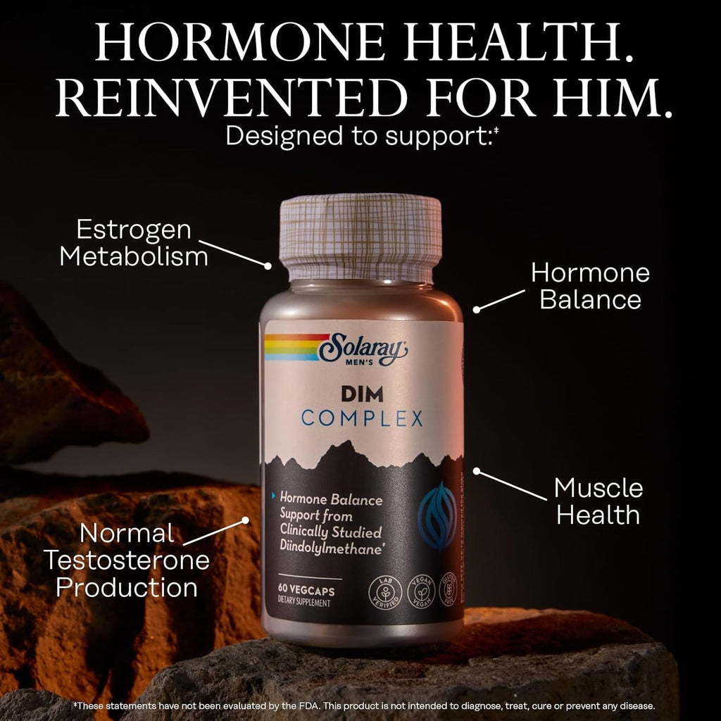SOLARAY DIM Supplement for Men - Clinically Studied DIM 200Mg Supports Hormone Balance - plus Zinc and Quercetin - Vegan, Gluten Free, 60 Day Money-Back Guarantee - 30 Servings, 60 Vegcaps