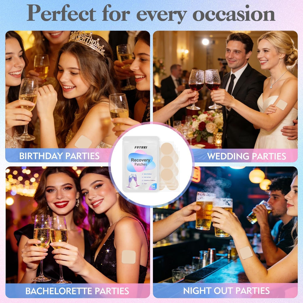 24 Pack Party Care Patches, Hangover Patch - Skin-Friendly Self-Adhesive Patches, Natural Ingredients, Long Lasting Sticky Design for Daily Party Recovery & Refresh