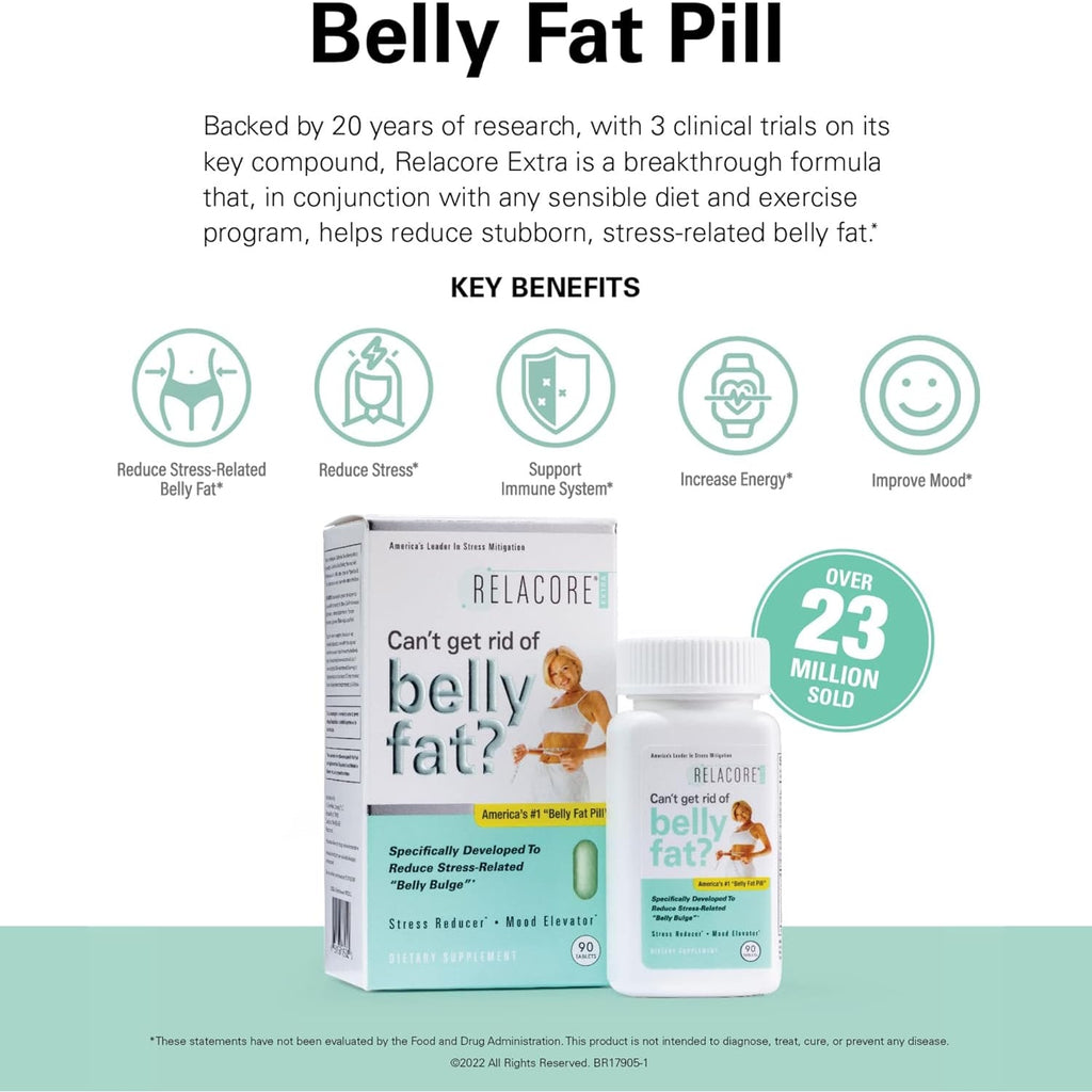 Relacore Extra Maximum Strength - Cortisol Supplements for Women - Reduce Cortisol Related Belly Fat - Stress Relief Supplement - Calm Mind - Improved Mood - 90 Count