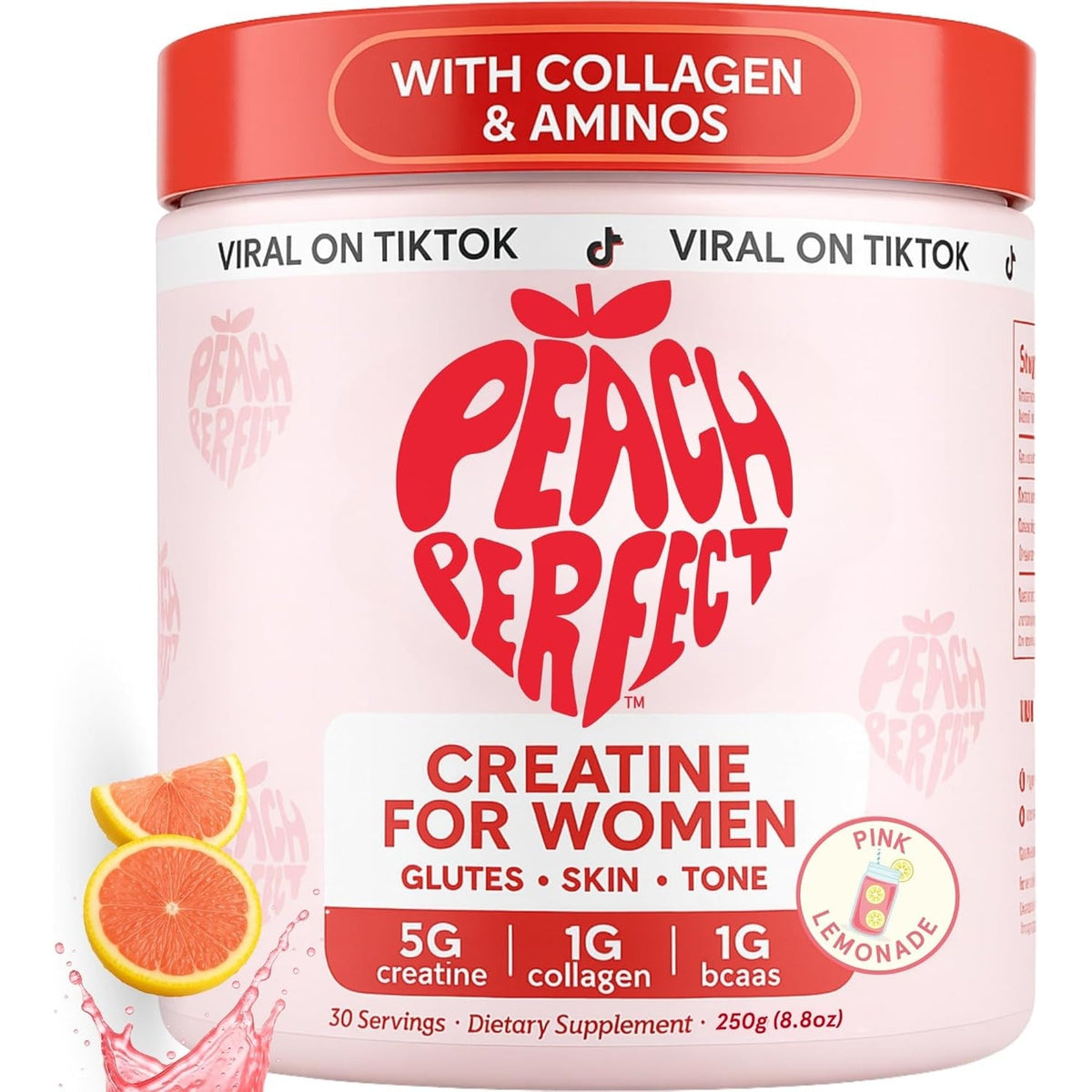 Peach Perfect Creatine for Women – Micronized Creatine Monohydrate Powder with BCAA & Collagen for Glute Strength Support, Boosts Energy, Focus, Strength, and Endurance – Pink Lemonade, 30 Servings