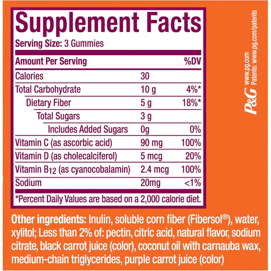 Metamucil Fiber Gummies for Adults with Vitamins C, D, B12 for Metabolism, No Sugar Added Citrus Berry Flavor, 5G Plant Based Prebiotic Fiber Supplement Blend, 120 Count