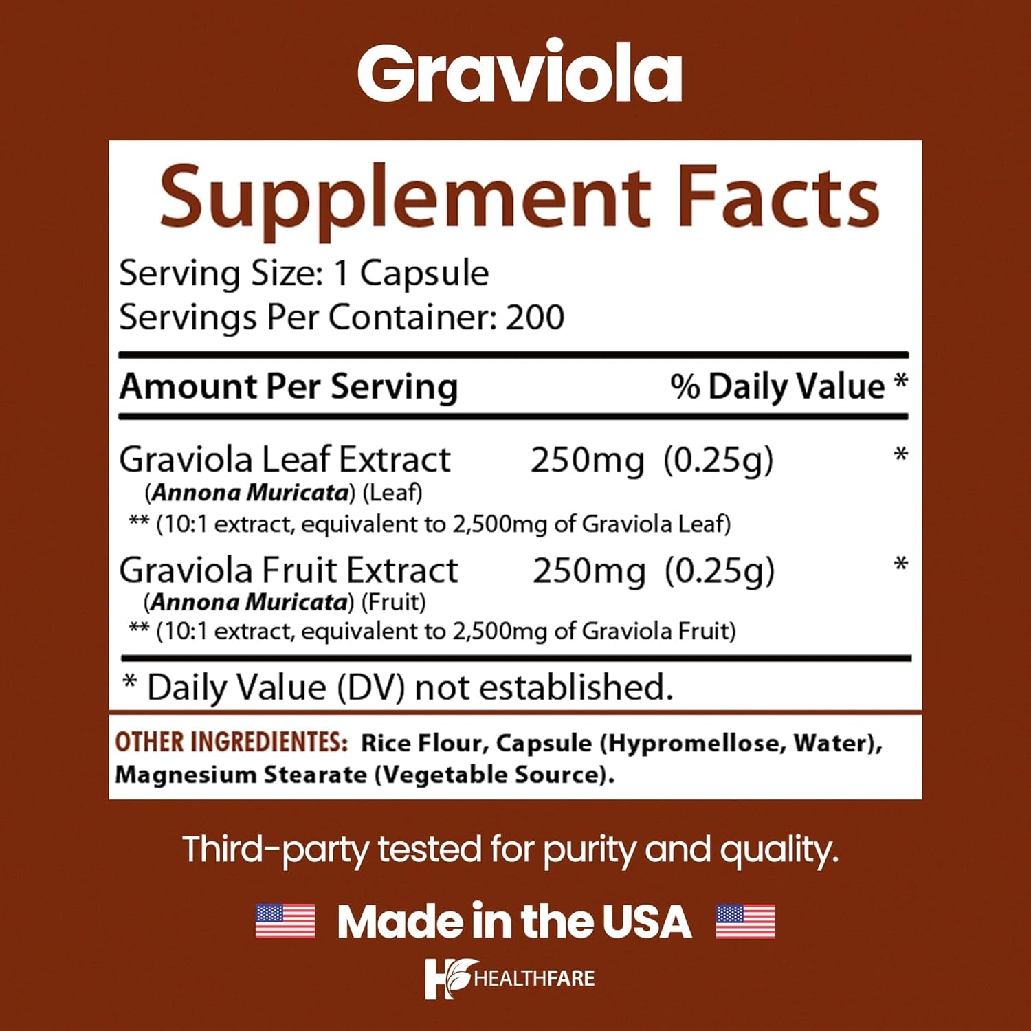 Healthfare Graviola Soursop Extract 5000Mg | Annona Muricata | 200 Vegan Capsules | High Potency Leaf & Fruit Blend | Non-Gmo | Gluten-Free | Made in USA