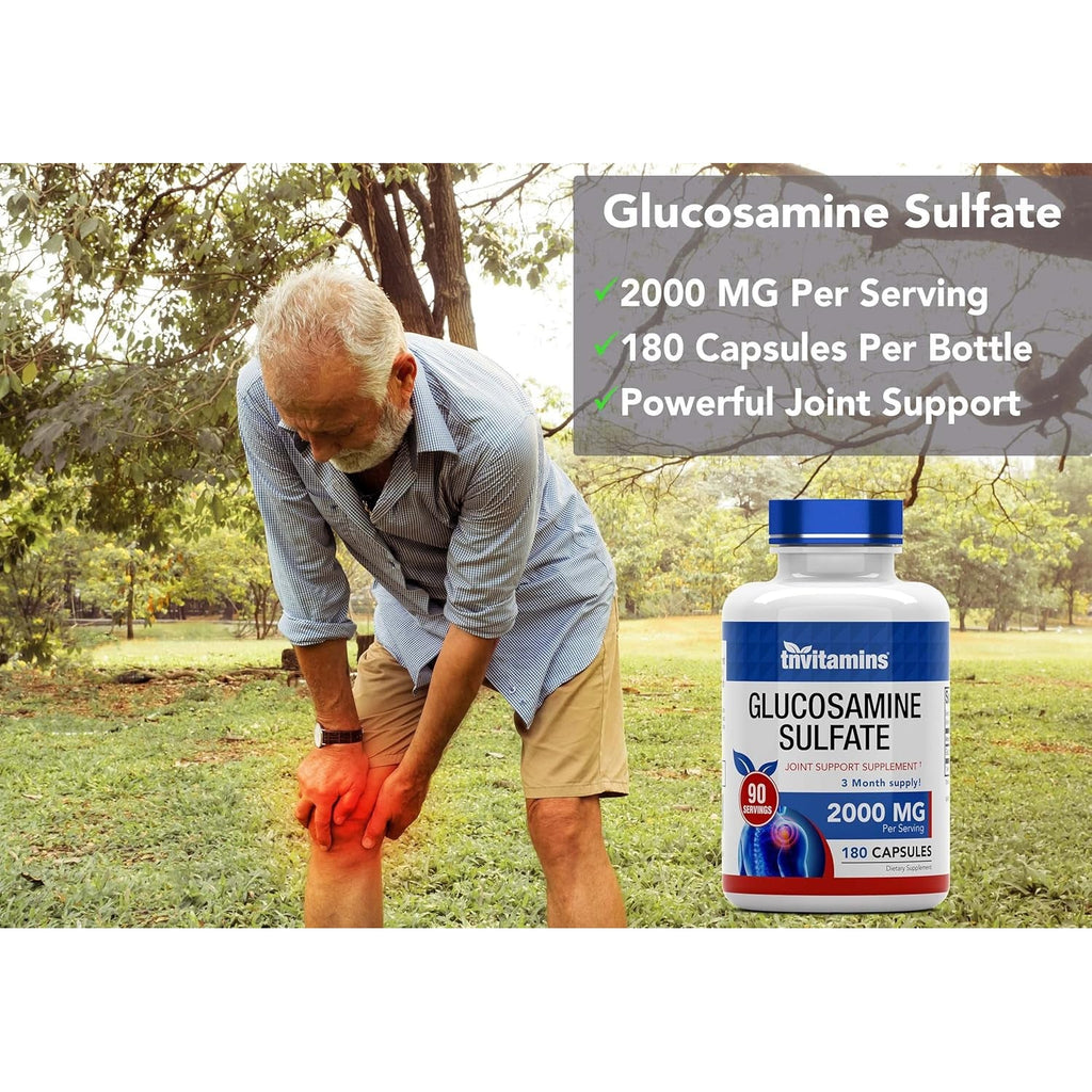 Tnvitamins Glucosamine Sulfate Capsules 2000 MG (180 Count) | Joint Support* Supplement for Women & Men | Produced in the USA | Promotes Flexibility & Mobility
