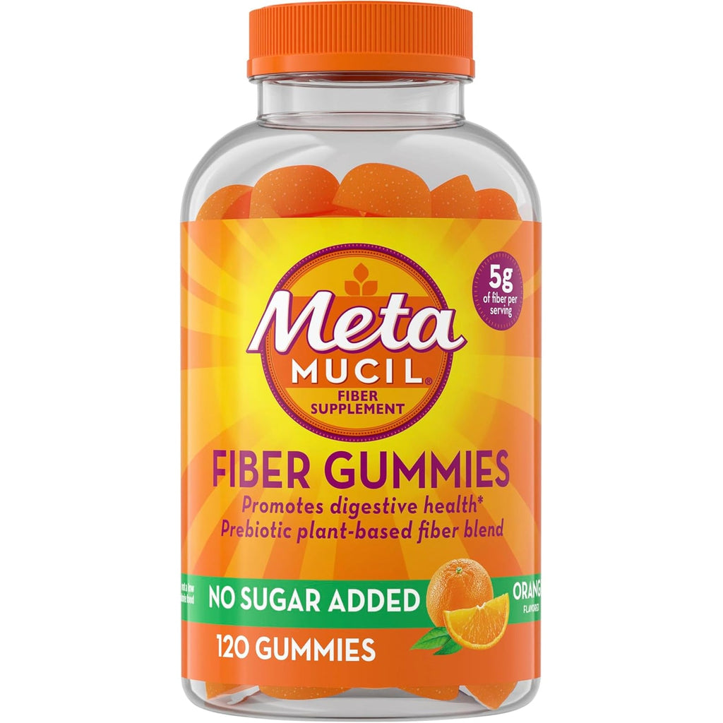 Metamucil Fiber Gummies for Adults, No Sugar Added Orange Flavor, 5G Prebiotic Plant Based Fiber Supplement Blend, 120 Count