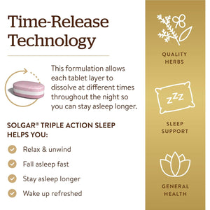 Solgar Triple Action Sleep, 90 Tri-Layer Tablets - Time-Release Melatonin & L-Theanine plus Herbal Blend - Helps You Relax - Non-Gmo, Gluten Free - 90 Servings
