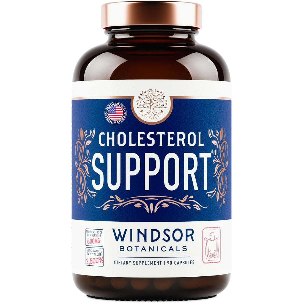WINDSOR BOTANICALS Cholesterol Supplements - Citrus Bergamot, Niacin, Red Yeast Rice, Berberine, Aronia Berry Extract to Support Normal HDL and LDL Cholesterol Levels - 90 Vegan, Non-Gmo Capsules