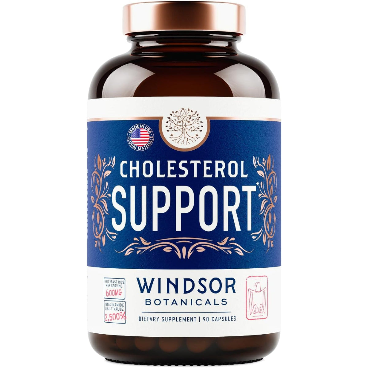 WINDSOR BOTANICALS Cholesterol Supplements - Citrus Bergamot, Niacin, Red Yeast Rice, Berberine, Aronia Berry Extract to Support Normal HDL and LDL Cholesterol Levels - 90 Vegan, Non-Gmo Capsules