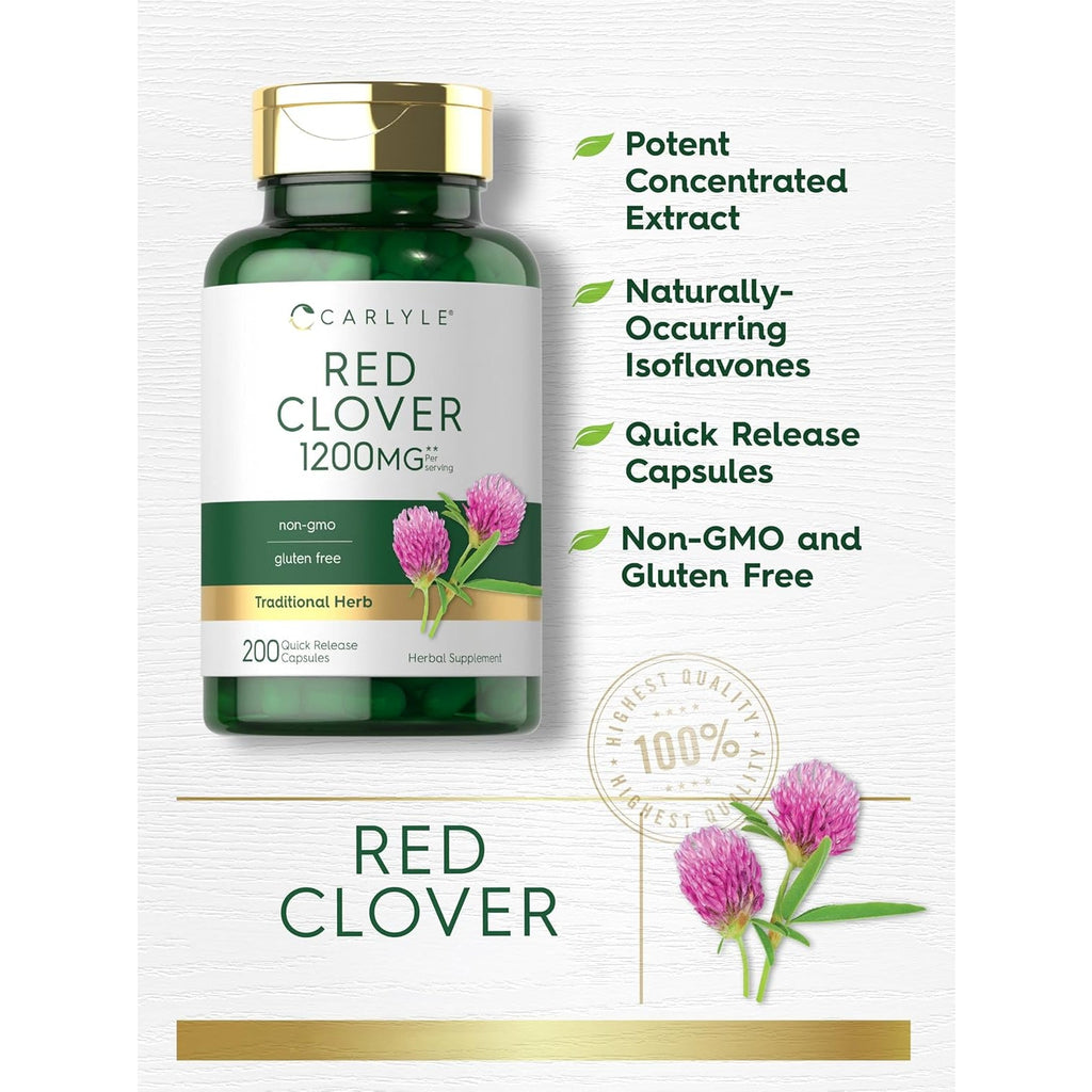 Carlyle Red Clover Capsules | 200 Count | Trifolium Pratense | Red Clover Blossom Extract Supplement | Non-Gmo, Gluten Free