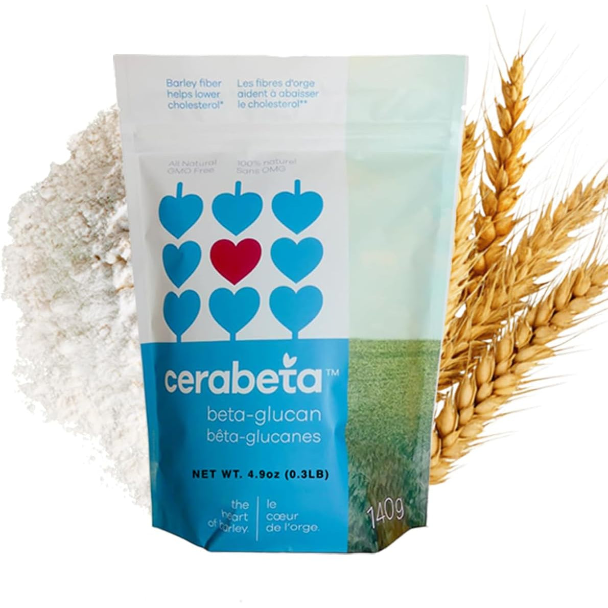 Cerabeta Barley Beta-Glucan Daily Supplement Powder, 4-In-1 Natural Fiber, Single Ingredient, Sugar-Free, Non-Gmo.