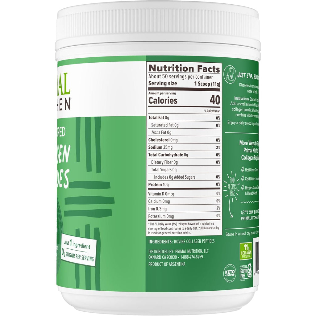 Primal Kitchen Collagen Peptides, Unflavored Collagen Powder, 1.2 Pounds