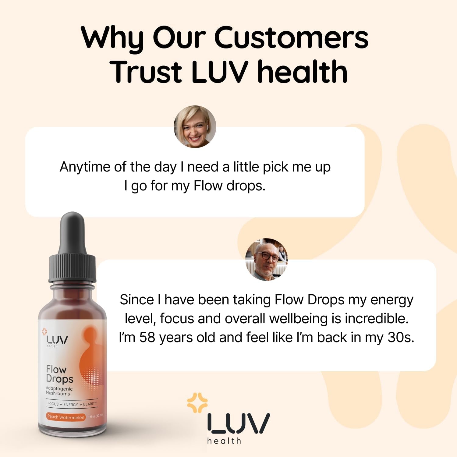 Flow Drops LUV Health Energy Supplement for Focus, Mental Clarity & Immune Support - Adaptogenic Mushrooms with Lion’S Mane, Cordyceps, Reishi, Chaga & Turkey Tail – Vegan, Made in USA 30 Servings