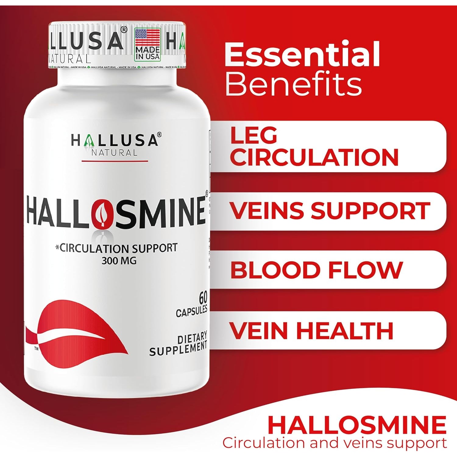 Hallusa Natural Diosmin Circulation - Support for Circulation and Veins - DIOSMIN - DIOSMINE- DIOSMINA - Circulation & Vein Support Supplement
