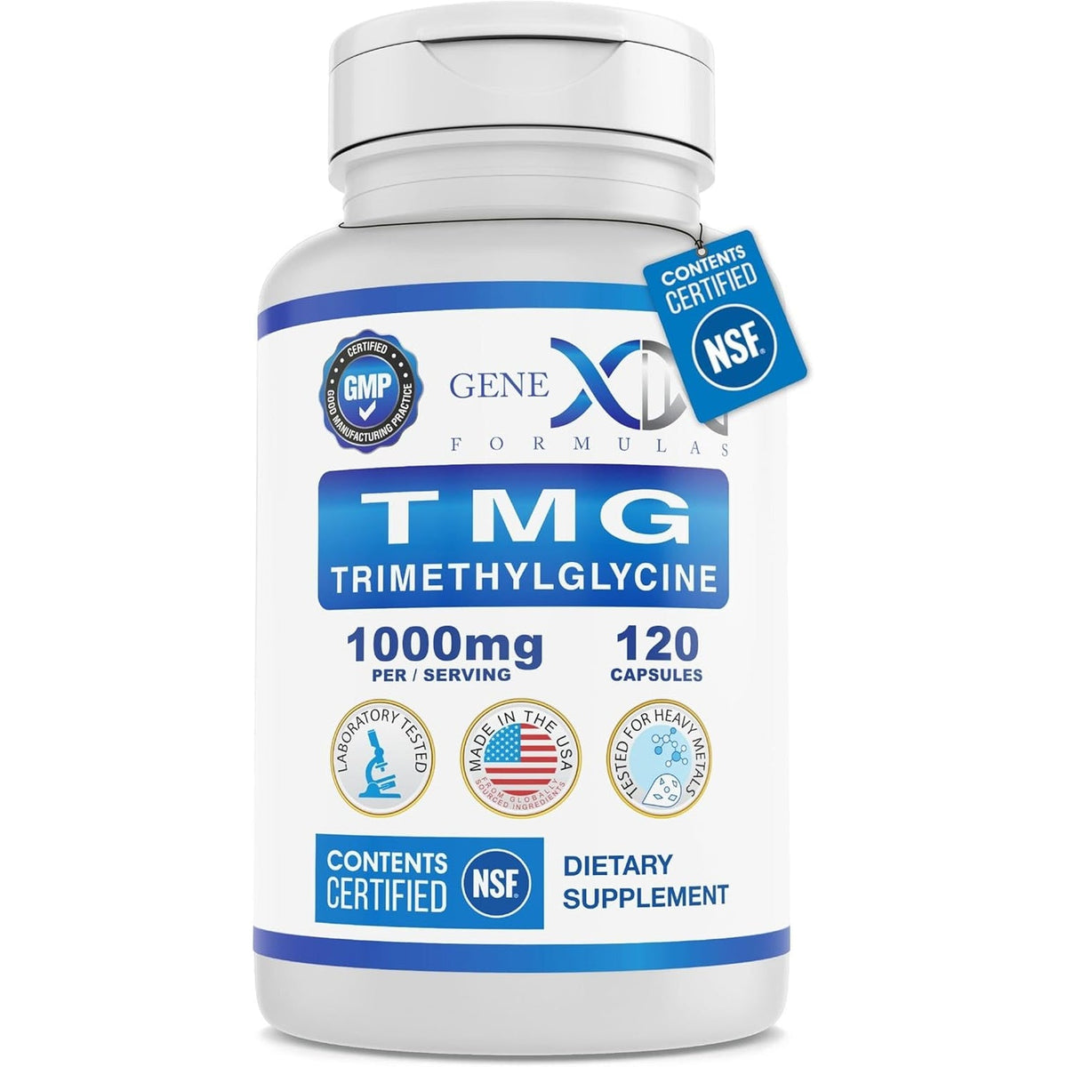 Genex Formulas TMG Supplement 1000Mg (120 Capsules) - NSF Certified for Safety, Quality & Label Accuracy - Betaine Anhydrous Trimethylglycine - Liver Supplement - Gluten Free & Non-Gmo - 30-Day Supply