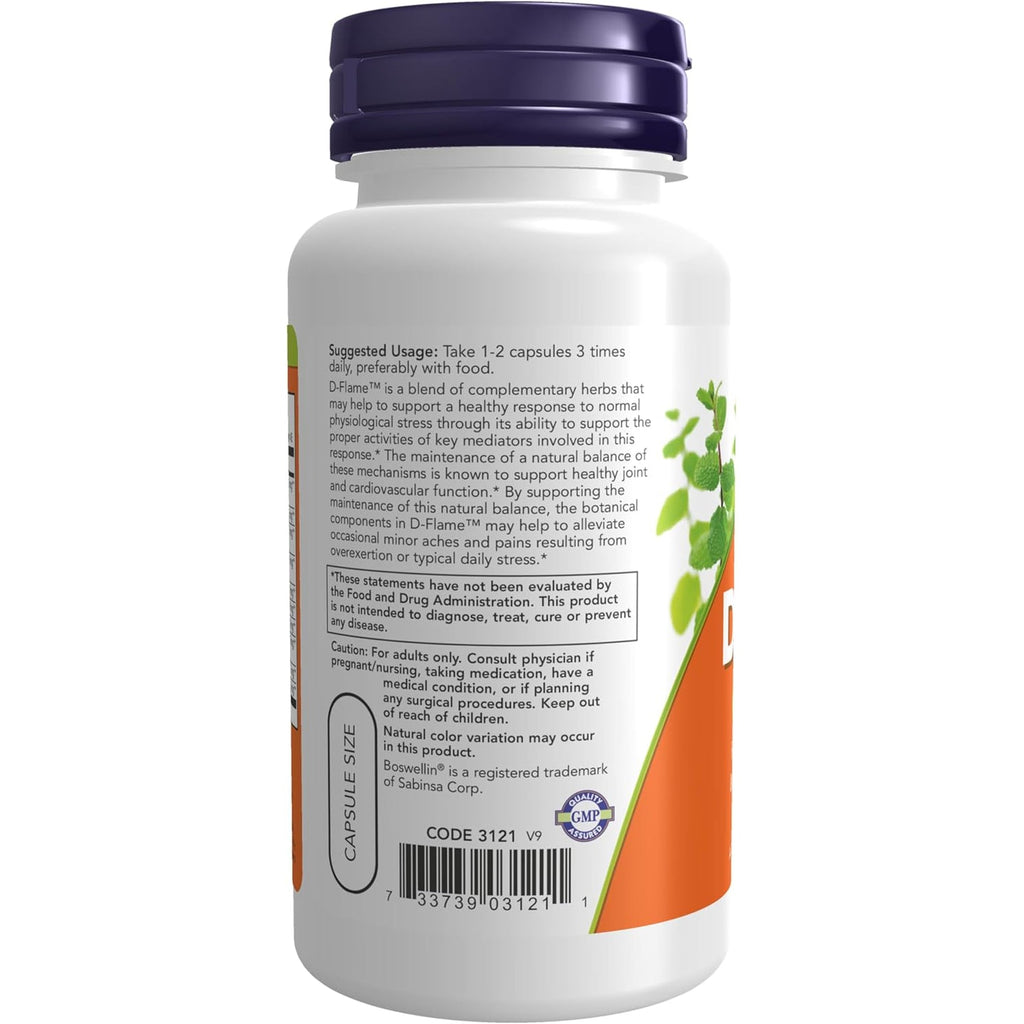 NOW Foods Supplements, D-Flame™ with a Blend of Complementary Herbs, Overexertion Support*, 90 Veg Capsules
