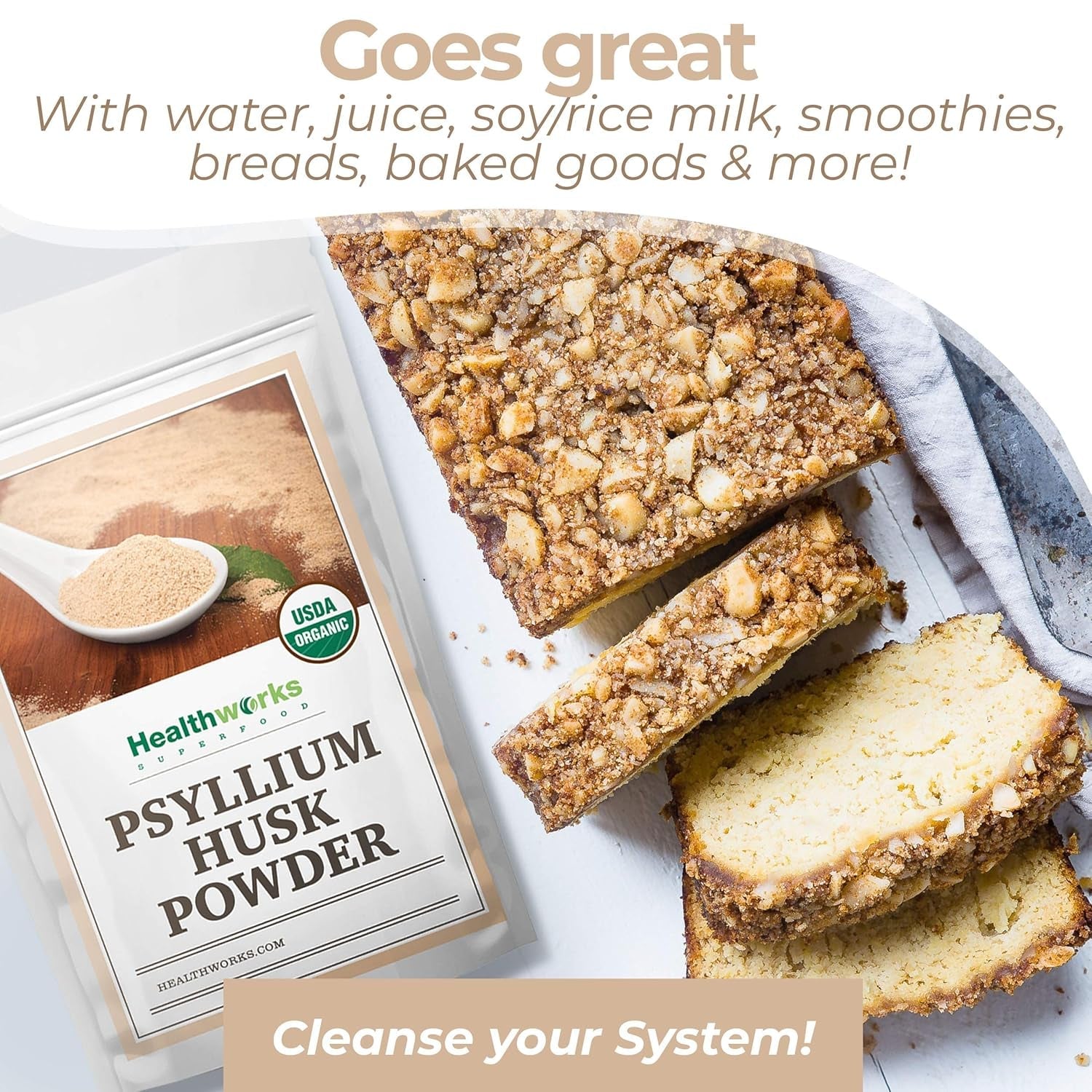 Healthworks Superfoods Organic Psyllium Husk Powder - 32 Oz / 2 Lbs - Raw - Certified Organic - Finely Ground Powder from India - Keto, Vegan & Non-Gmo - Fiber Support