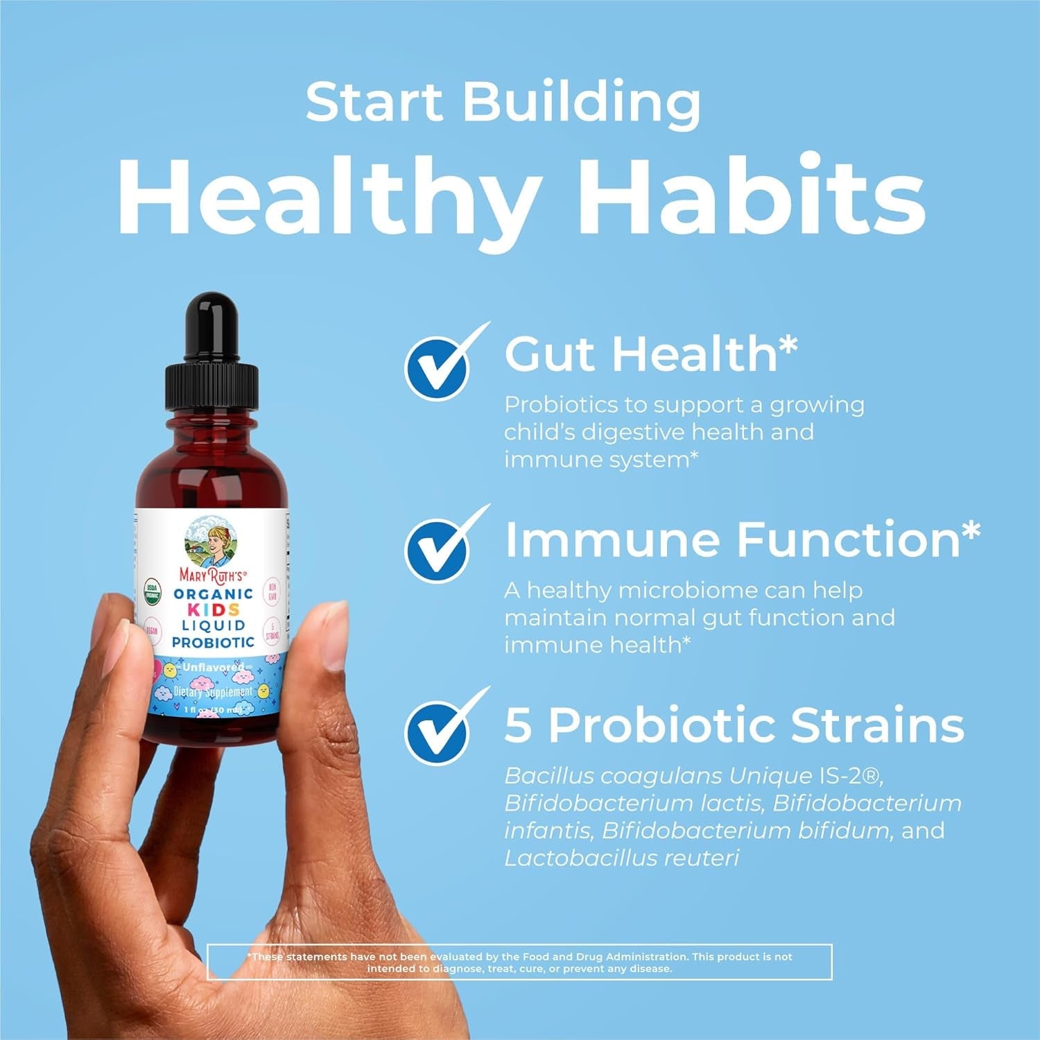 MARYRUTH'S Organics Kids Probiotic Liquid Drops | USDA Organic Probiotics for Digestive Health | Ages 4+ Gut Health & Immune Support Supplement | Overall Health | Vegan | Non-Gmo | 1 Fl Oz