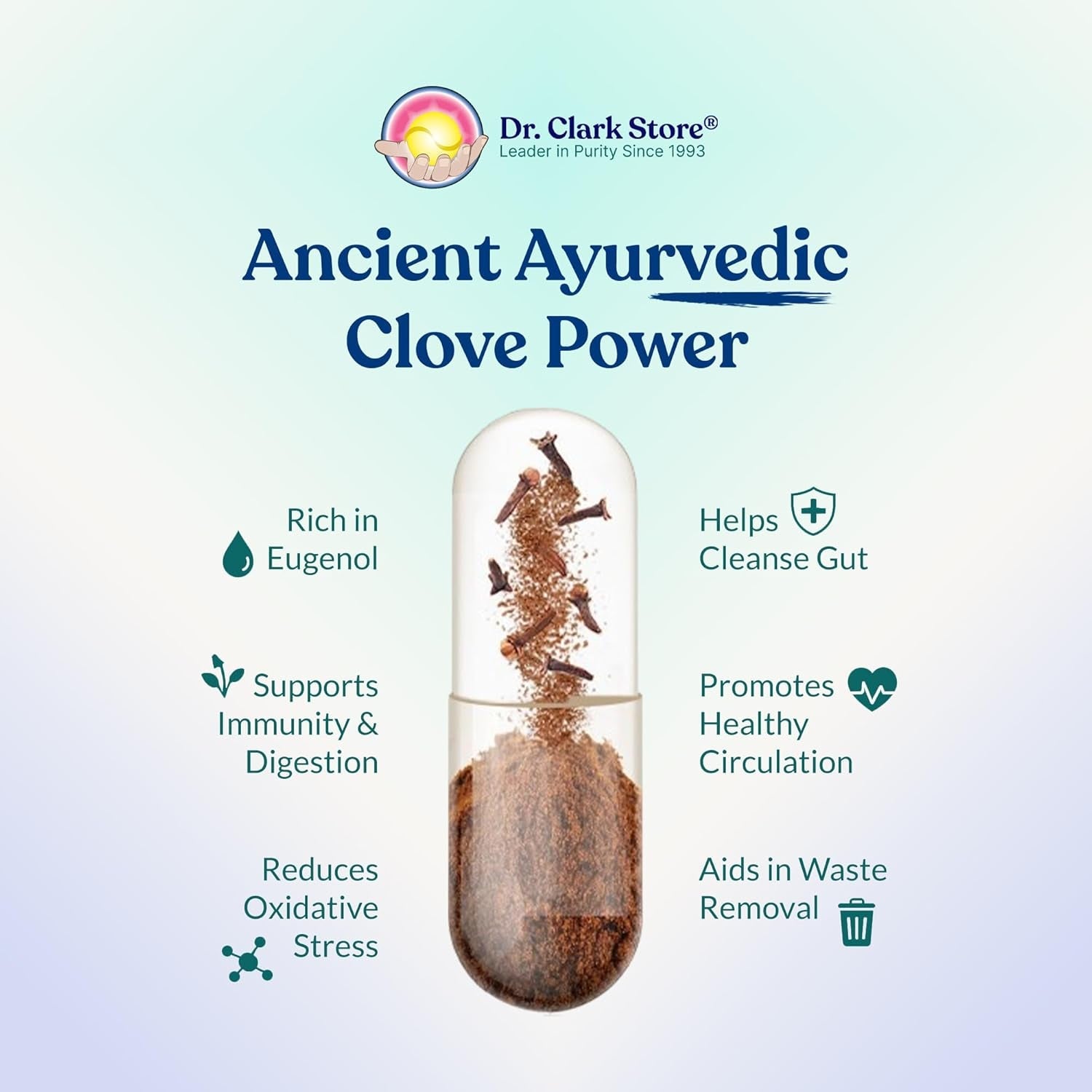 Dr Clark Store Cloves Supplement 500Mg for Digestive Comfort and Balanced Internal Cleansing Support, 100 Gelatin Capsules for a 100-Day Supply of Pure Botanical Wellness, Non-Gmo and Gluten Free