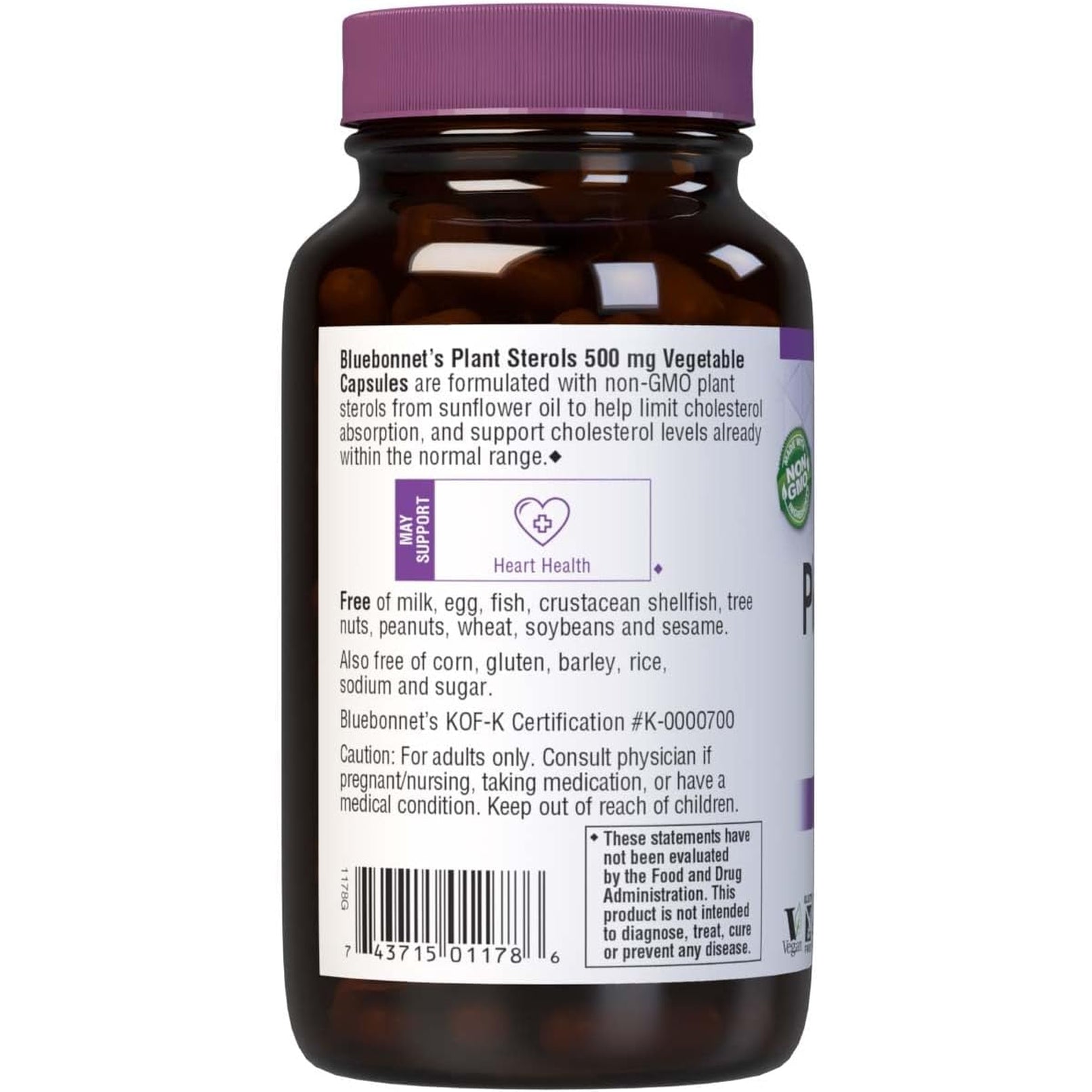 Bluebonnet Nutrition Plant Sterols 500Mg Heart Health Supplement for Men & Women* - Non-Gmo Beta-Sitosterol from Sunflower Oil - Vegan, Gluten-Free - 90 Vegetable Capsules