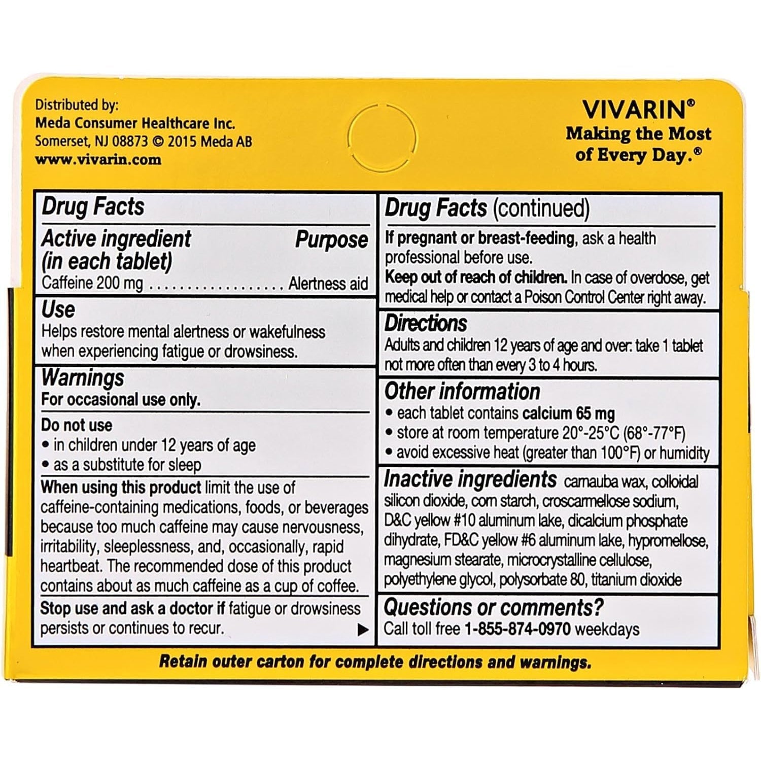 Vivarin Brand Alertness Aid, 40 Tablets (Pack of 4)