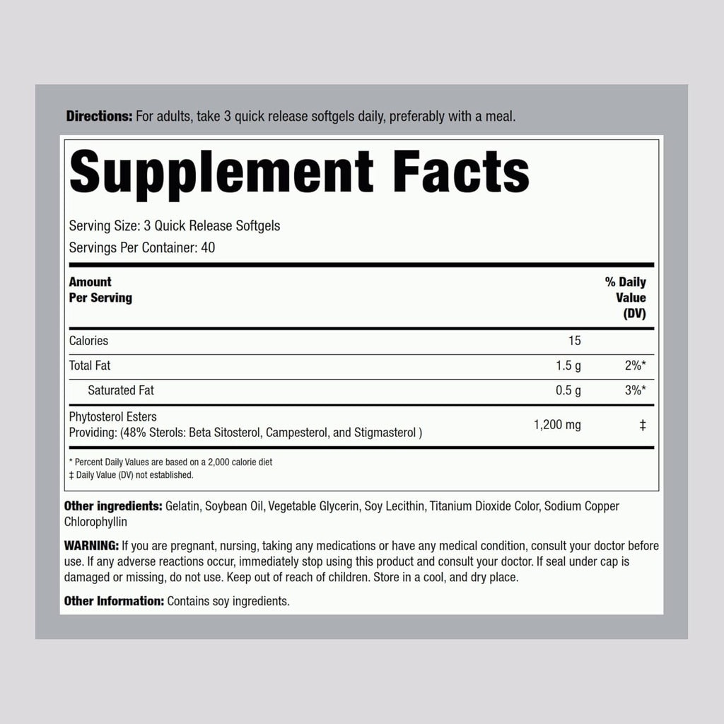 Piping Rock Plant Sterols Supplement | 1200 Mg | 120 Softgels | with Beta Sitosterol | Phytosterol Complex | Non-Gmo, Gluten Free
