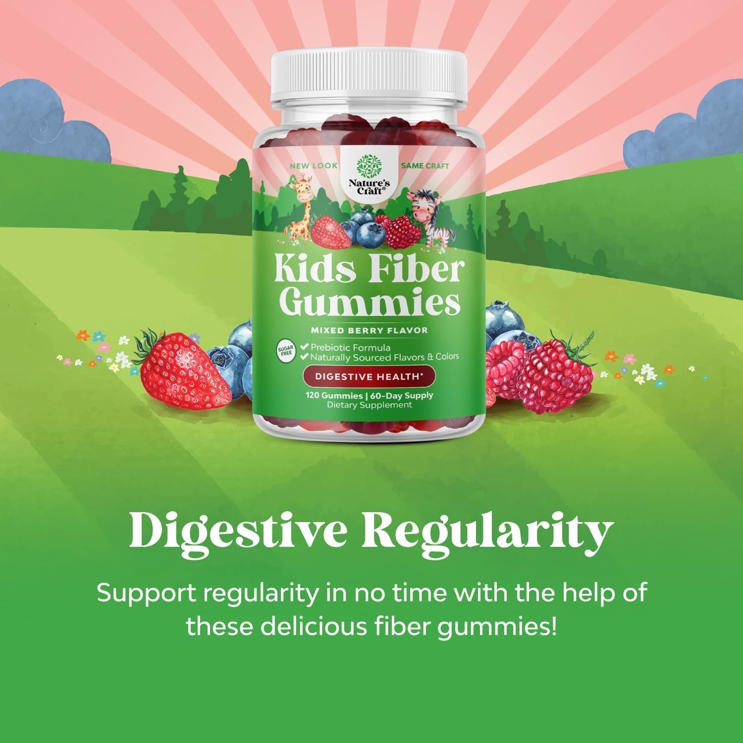 Natures Craft High Prebiotic Fiber Gummies for Kids - Dietary Fiber Supplements for Digestion & Constipation - Chicory Root Kids Immune Gummies - Non-Gmo Digestive Nutritional Supplements - 120 Count