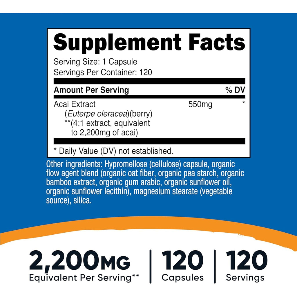 Nutricost Acai Extract 120 Capsules for 120 Servings - Euterpe Oleracea, GMO Free, Gluten Free and Vegetarian