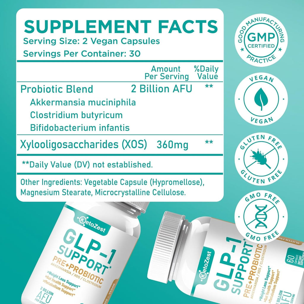 GLP-1 Support Weight Loss Supplement - Prebiotic Probiotic GLP1 Support for Women Men - Natural Support with Akkermansia Muciniphila for Fat Burn Gut & Metabolic Health Support