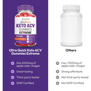 Justified Laboratories Ultra Quick Keto ACV Gummies Extreme (2000 Mg) - 60 Count - Formulated with Apple Cider Vinegar, Folate & Vitamin B12 - Non-Gmo, Vegan, Gluten Free - 30 Servings