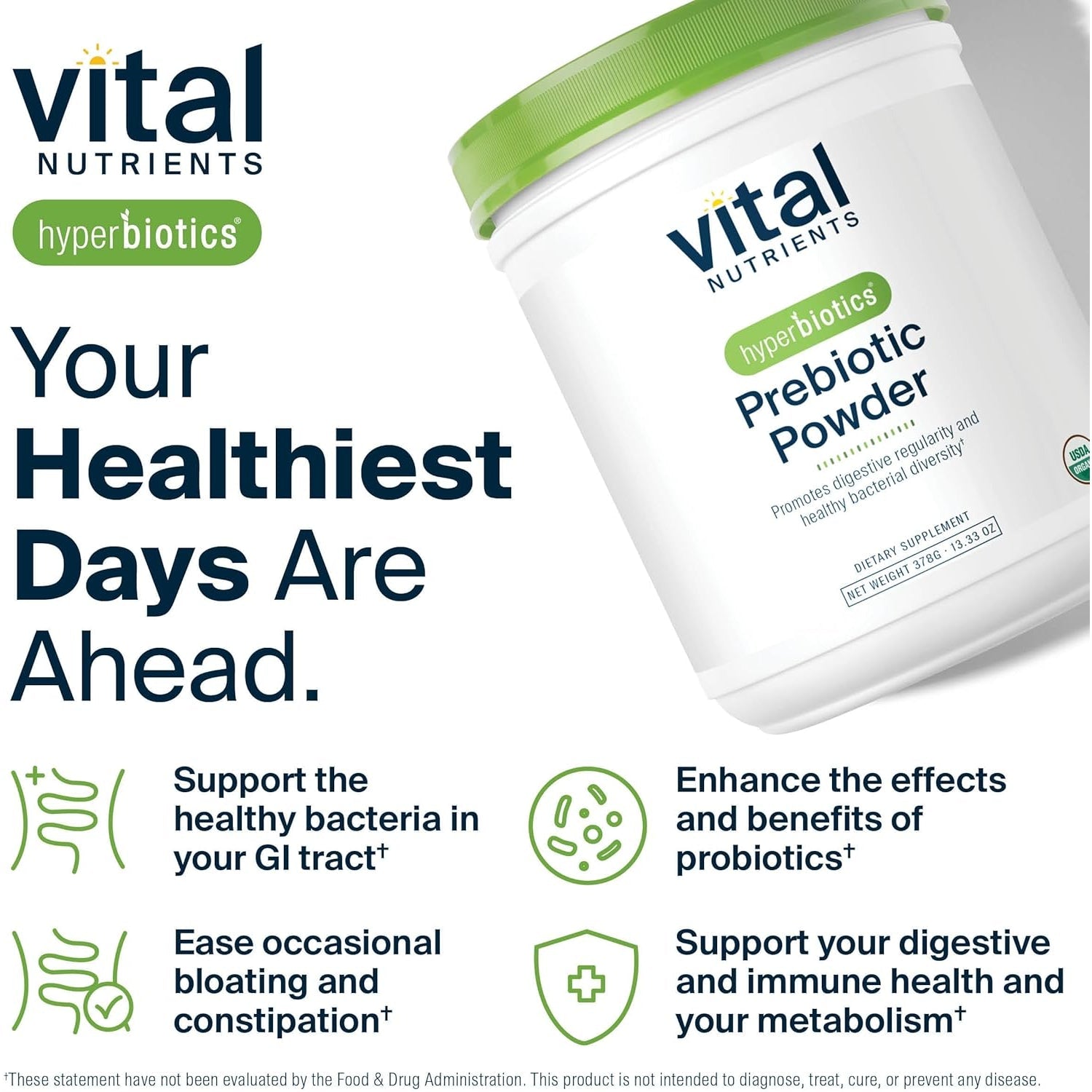 Hyperbiotics Vital Nutrients Organic Prebiotic Fiber Powder | Supports Gut Health and Digestive Regularity | Soluble Fiber Supplement for Women and Men | Vegan Organic Fiber Powder | 54 Servings