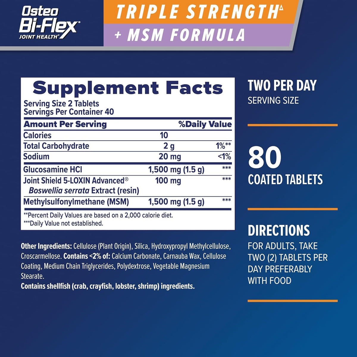 Osteo Bi-Flex Triple Strength Glucosamine Supplement with MSM, Improve Joint Function, Maintain Healthy Connective Tissue and Cartilage, 80 Coated Tablets