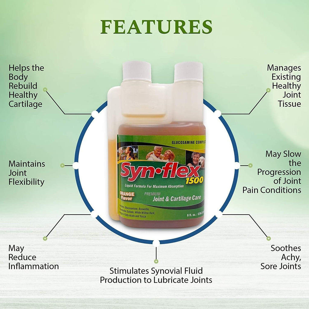 Synflex 1500Mg Liquid Glucosamine & Chondroitin Supplement - HSA/FSA, High Concentration and Fast-Absorbing Joint Support Formula with White Willow Bark, Manganese, and Boswellin, 32-Day Supply
