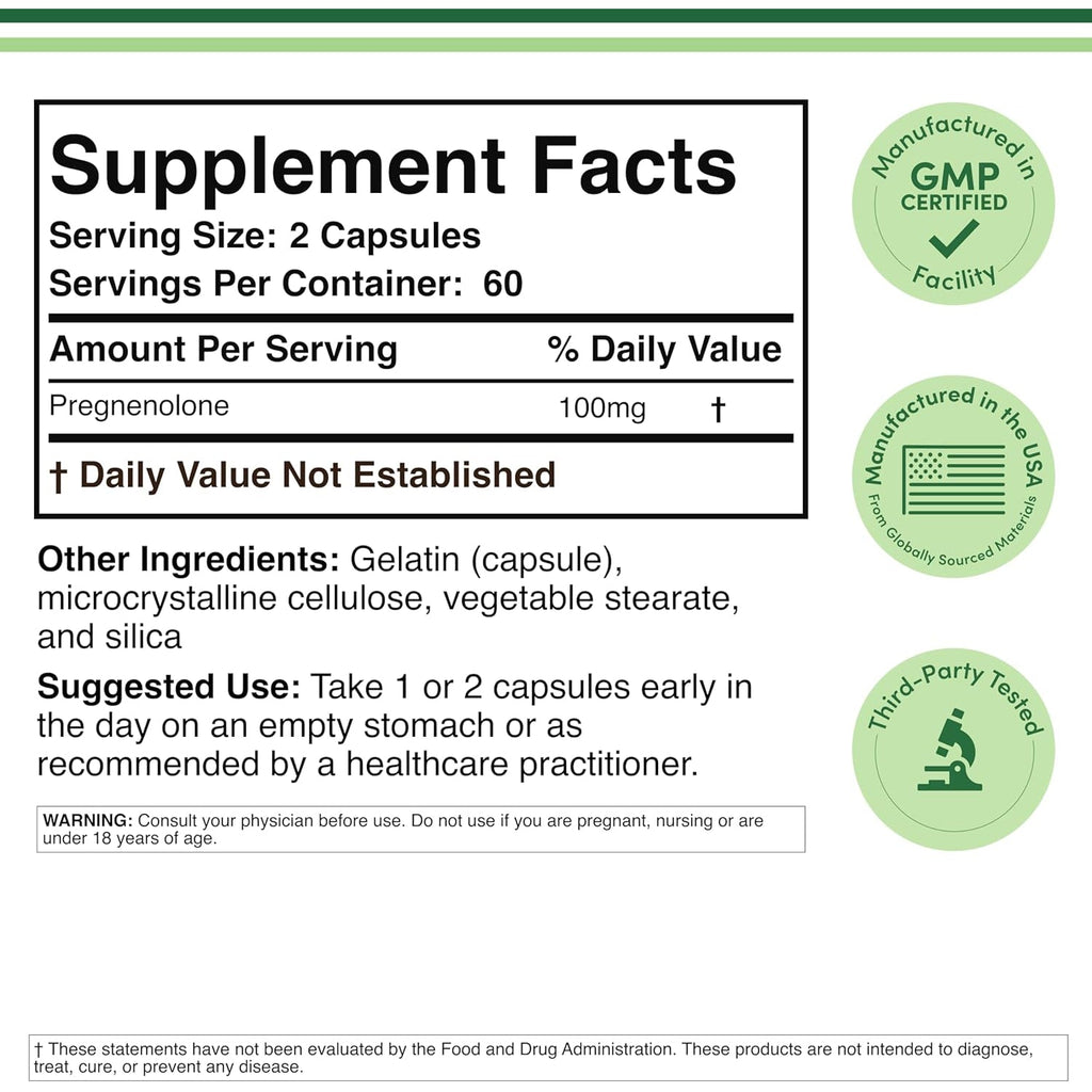 Pregnenolone 100Mg per Serving (Converted to Progesterone to Boost Progesterone Levels) - Third Party Tested - 120 Capsules (50Mg per Capsule) Non-Gmo by Double Wood