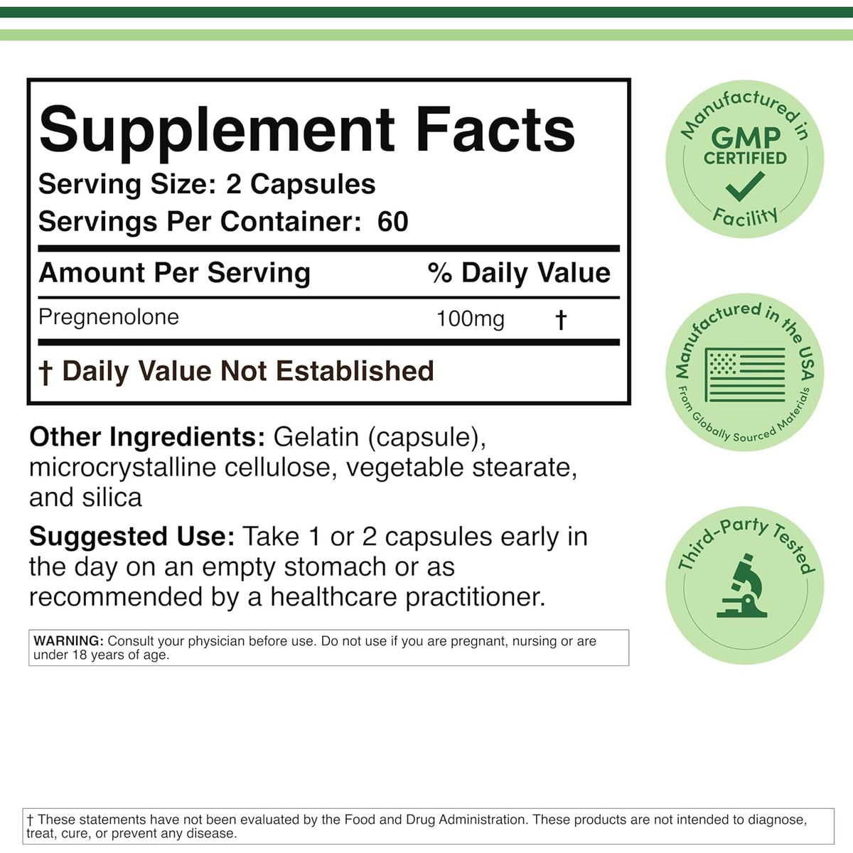 Pregnenolone 100Mg per Serving (Converted to Progesterone to Boost Progesterone Levels) - Third Party Tested - 120 Capsules (50Mg per Capsule) Non-Gmo by Double Wood