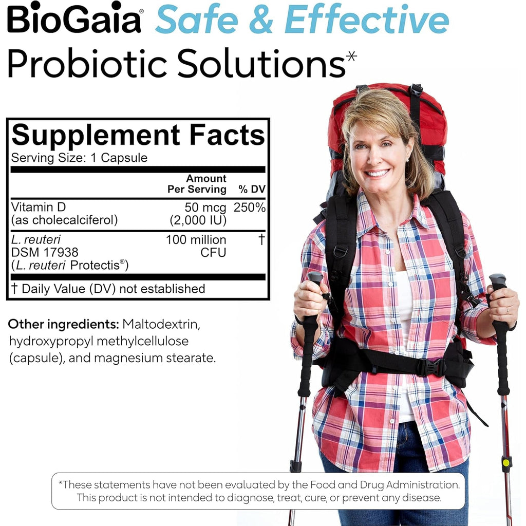 Biogaia Protectis Immune Active Probiotic | Probiotic + Vitamin D | Supports Immune, Digestive and Overall Health | Probiotics for Men & Women | Capsules | 60 Day Supply