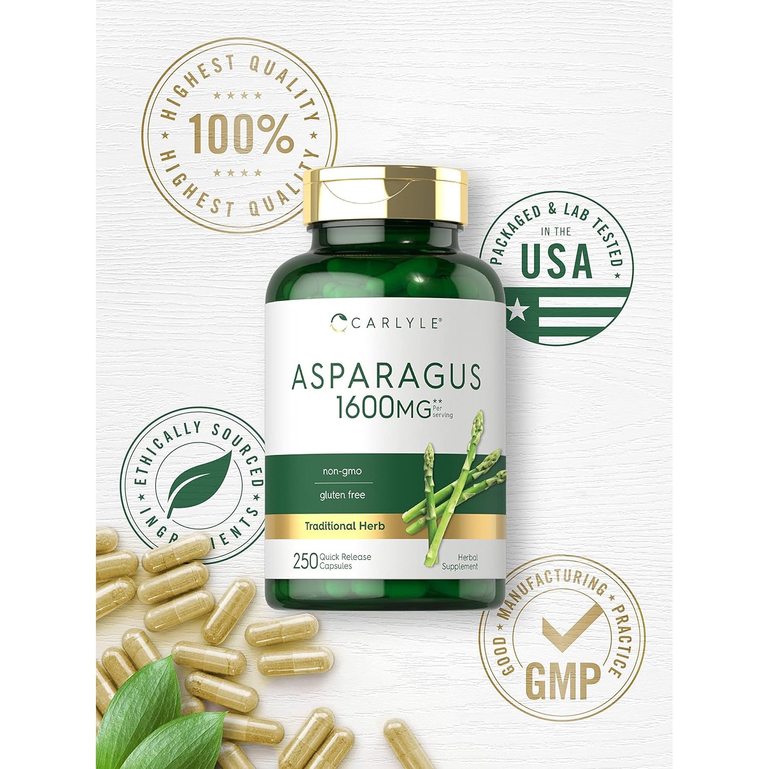 Carlyle Asparagus Supplement | 250 Powder Capsules | Non-Gmo and Gluten Free Formula | High Potency Traditional Herb Extract