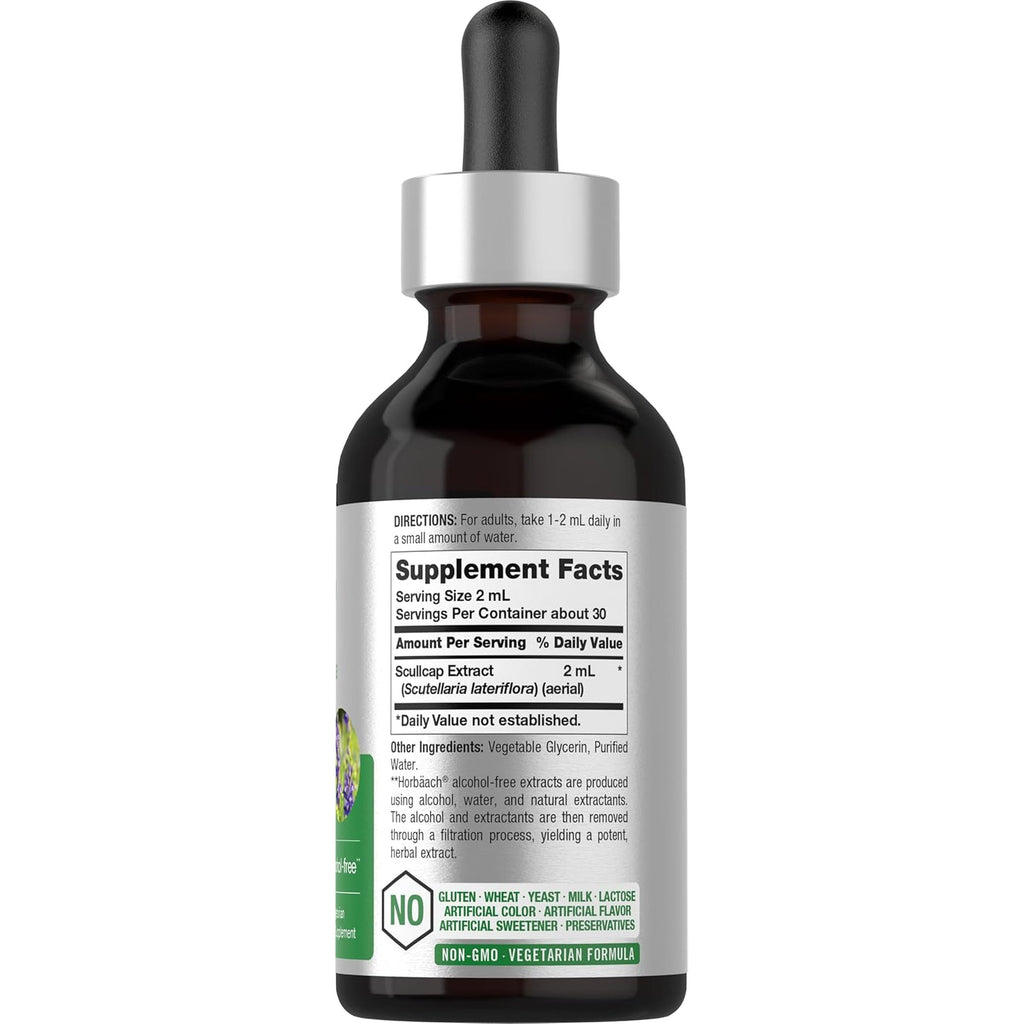 Horbaach Scullcap Herb Tincture | 2 Fl Oz | Liquid Extract Drops | Scutellaria Lateriflora | Alcohol Free, Vegetarian | Super Concentrated Supplement | Non-Gmo & Gluten Free