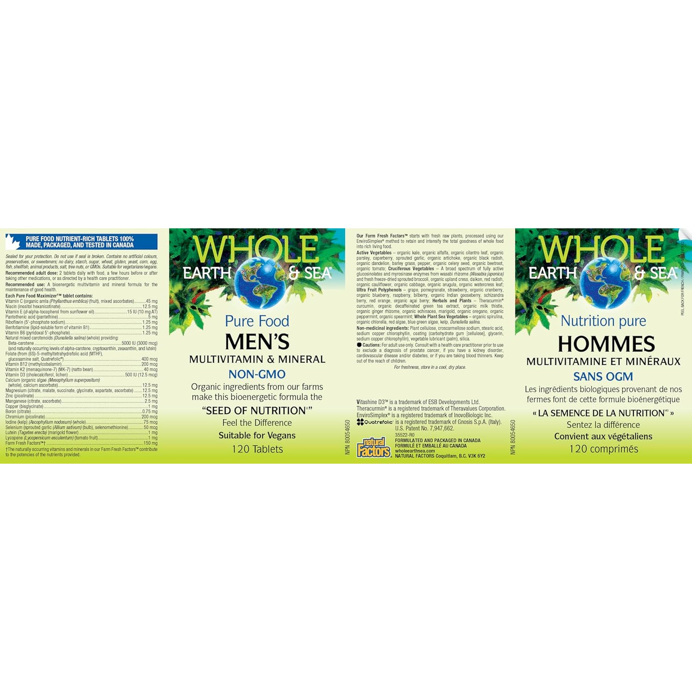Natural Factors Whole Earth & Sea Men'S Multivitamin & Mineral - Daily Health Supplement for Men under 50 - Vegan, Non-Gmo & Gluten-Free - 120 Tablets (60 Servings)