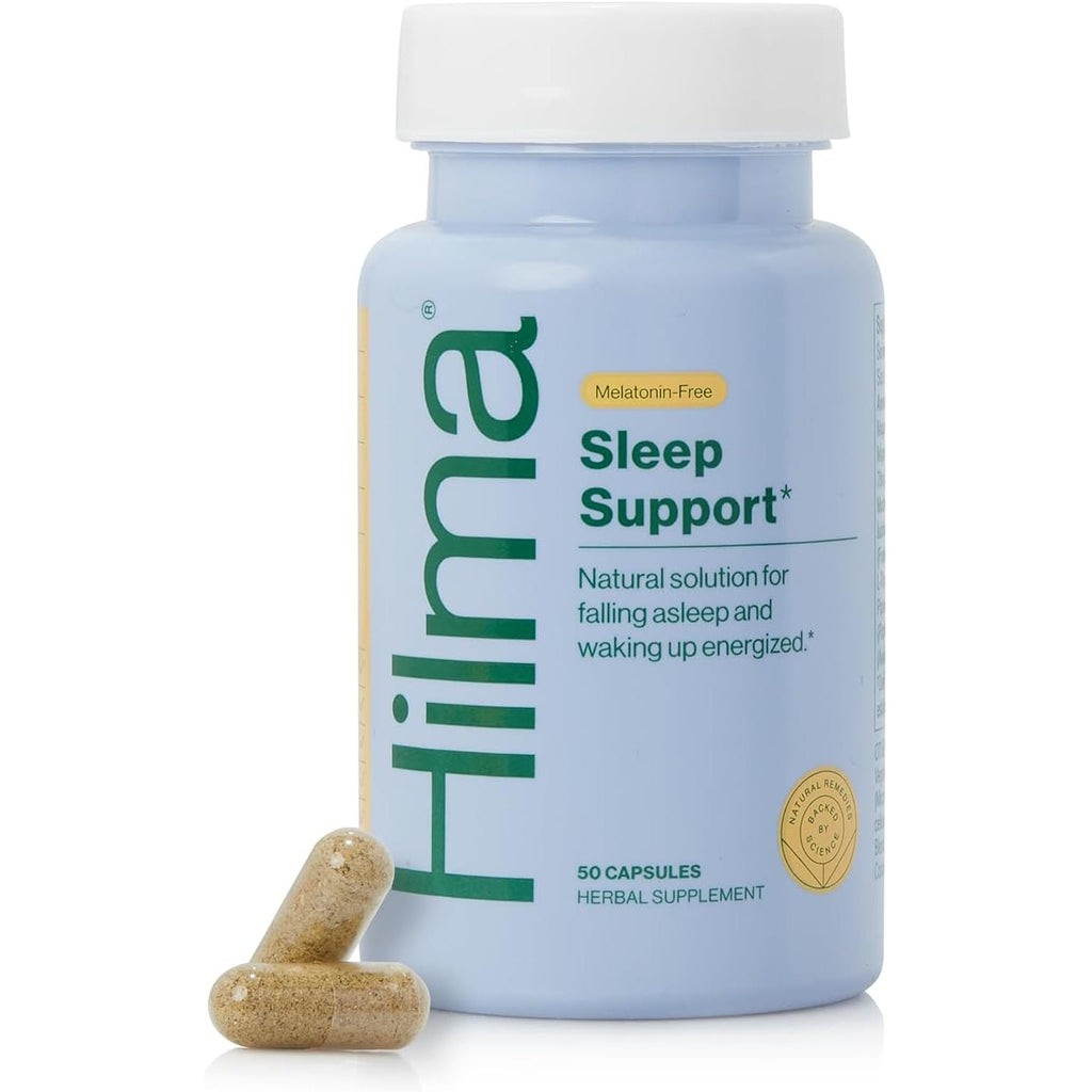 Hilma Sleep Aid Formulated with Magnesium & L-Theanine, Natural Sleep Aids for Adults to Help You Fall Asleep and Stay Asleep Melatonin-Free, Non-Drowsy Next Day Formula, 50 Vegan Capsules