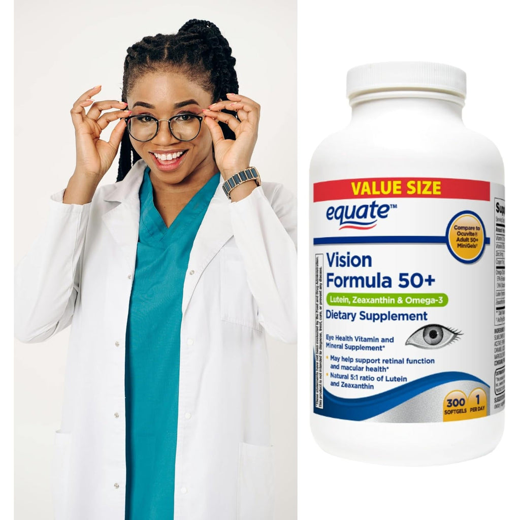 Equate Vision Formula 50+ Softgel Dietary Supplement, 300 Count + Me Gusta Sticker