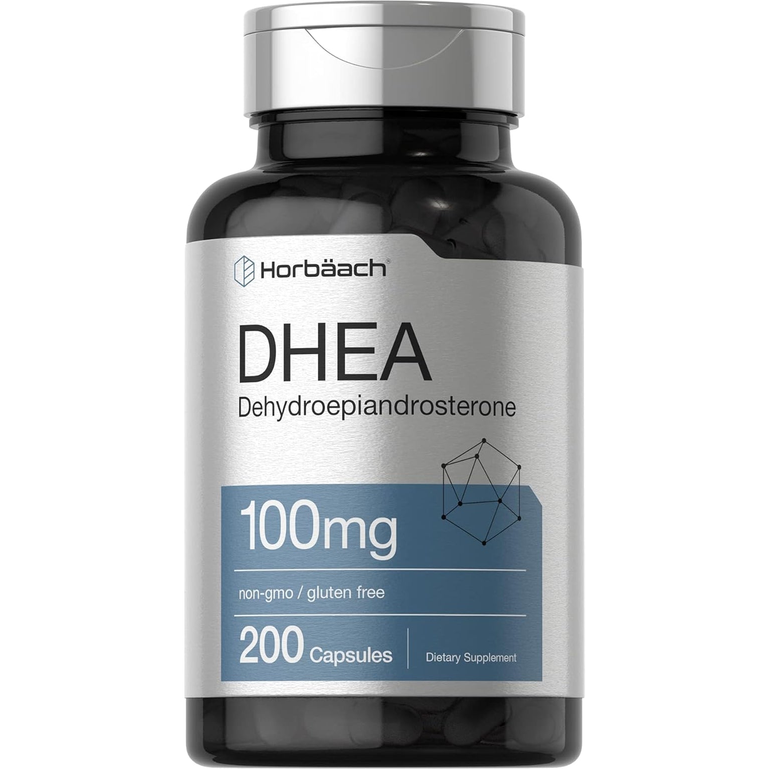Horbäach DHEA 100Mg | 200 Capsules | Supplement for Men and Women | Non-Gmo, Gluten Free