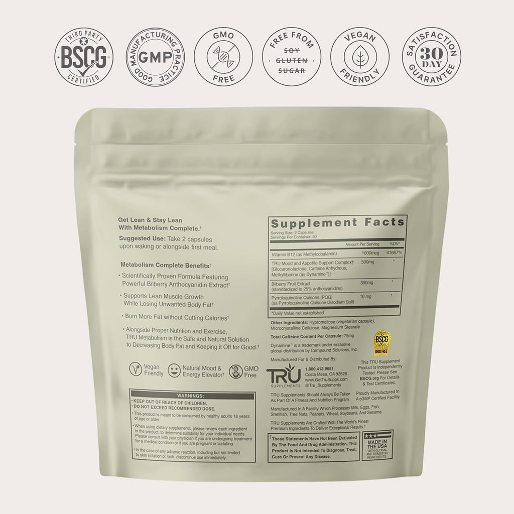 TRU Supplements Metabolism, Advanced Fat Loss, Fight Cravings, Boost Mood, No Jitters or Crash, 30 Servings